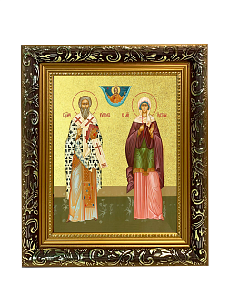 Икона "Киприан и Иустиния", свв. мчч., с золочением поталью, 09056-УЛ Икона "Киприан и Иустиния", свв. мчч., с золочением поталью, 09056-УЛ