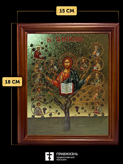 Икона Спас Древо Жизни с золочением, деревянная рамка со стеклом 15х18х2 см