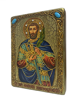 Настольная икона ''Святой мученик Анатолий Никомидийский'' на мореном дубе