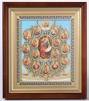 Древо Пресвятой Богородицы, Икона в киоте 18х24 сложный, двойное тиснение, накладка аэрозольная