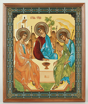 Икона в деревянной рамке №1 30х40 двойное тиснение, упаковка Троица
