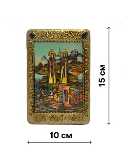 Настольная икона ''Святые преподобные Александр (Пересвет) и Андрей (Ослябя) Радонежские'' на морено