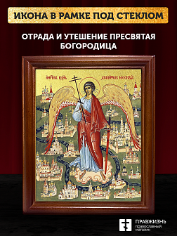 Икона Ангел Хранитель Москвы с золочением, деревянная рамка со стеклом 15х18х2 см 221
