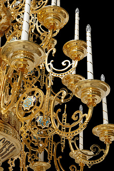 Паникадило 4 яруса 48 свечей с цепями золочение Паникадило 4 яруса 48 свечей с цепями золочение