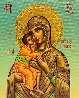 Икона Феодоровская Божия Матерь на холсте в киоте 1105