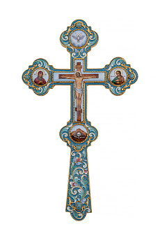 Крест напрестольный №6 сложный малый 5-финифтей, филигрань, эмаль, хим.гравировка / золочение Крест напрестольный №6 сложный малый 5-финифтей, филигрань, эмаль, хим.гравировка / золочение