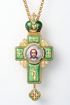 Крест наперсный №8 эмаль, финифть / круглая / золочение