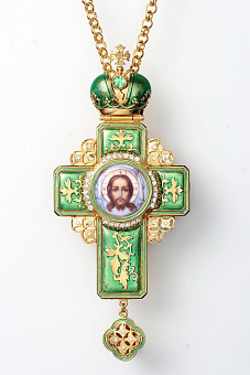 Крест наперсный №8 эмаль, финифть / круглая / золочение