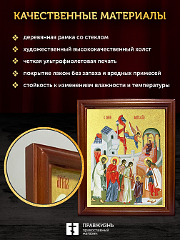 Икона Введение во храм Пресвятой Богородицы с золочением, деревянная рамка со стеклом 15х18х2 см 120