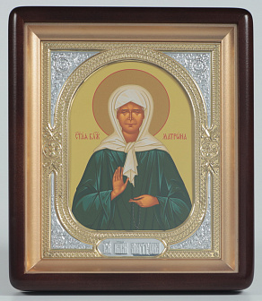 Икона в киоте 18х24 фигурный, темпера, риза-рамка №1 Матрона