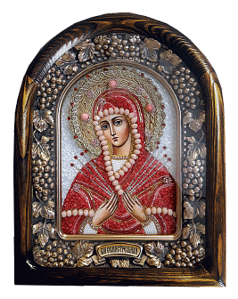 Икона Пресвятая Богородица Семистрельная бисер, нат.камни, багет, деревянная рама