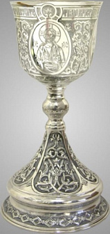 Потир 1.5л ручная гравировка с 4мя-ликами, чеканка, серебро (УИН)