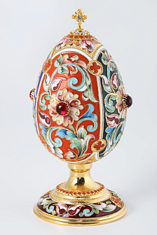 Яйцо пасхальное филигрань, эмаль, роспись, камни на подставке / золочение