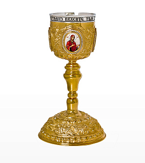 Потир 0.75л 4-деколи, чеканка №1 / золочение / нержавеющий стакан