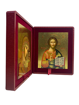 Венчальные иконы Спаситель и Казанская с золочением УЛ 9х10,5 в складне "тростник"