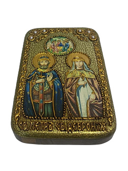 Настольная икона ''Петр и Февронья'' на мореном дубе