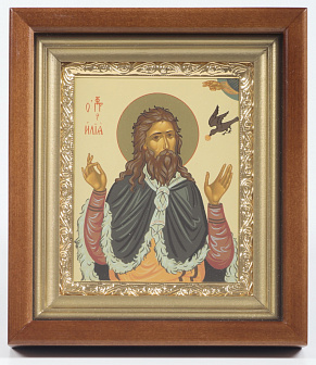Икона в киоте 11х13 сложный, темпера, рамка золочёная Илия Пророк