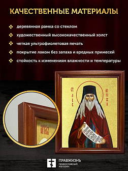 Икона Лев Оптинский преподобный с золочением, деревянная рамка со стеклом 15х18х2 см 340