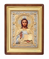 Писаная маслом икона "Господь Вседержитель" в ризе из золота