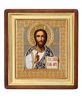 Икона живописная в киоте 24х30 масло, риза №36, жемчуг, киот №1 Спаситель