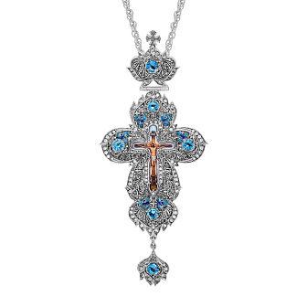 Крест наперсный №7 / Фианиты деколь, эмаль, / серебрение