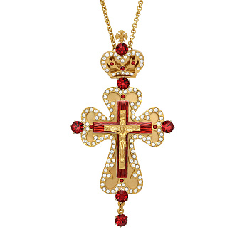 Крест наперсный №49 / золочение / серебро литьевое распятие, эмаль (УИН)