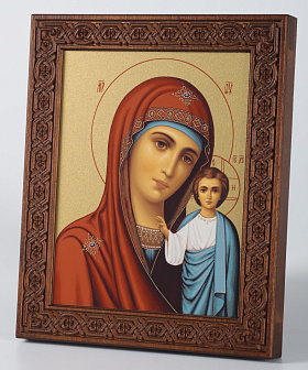 Икона на дереве 18х22 прокат, ковчег с резным обрамлением, упаковка