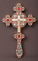 Крест напрестольный фигурный финифть, эмаль / золочение