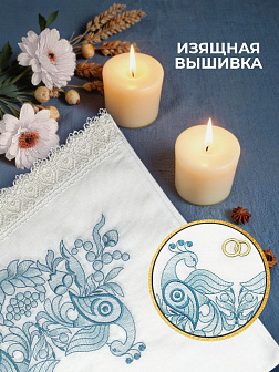 Рушник свадебный для венчания узор с синими птицами 42,5х140 см