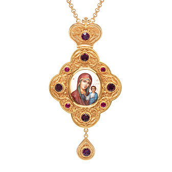 Панагия филигрань №0045 двойной рант финифть / золочение / Казанская БМ