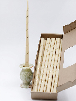 Свечи золоченые конусные №55, СПИРАЛЬ (Золото), БЕЛЫЕ (24шт)