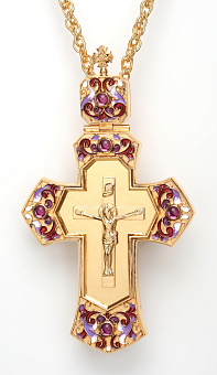 Крест наперсный № 173 литьевое распятие,филигрань,эмаль /золочение/