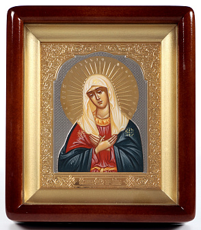 Икона живописная в киоте 11х13 масло, риза открытая, латунь, золочение, киот №2 Умиление БМ Икона живописная в киоте 11х13 масло, риза открытая, латунь, золочение, киот №2 Умиление БМ