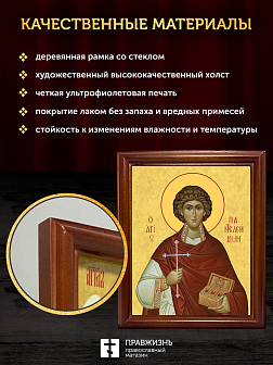 Икона Пантелеимон Целитель великомученик, деревянная рамка со стеклом 15х18х2 см 1125