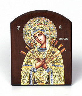Икона на доске 10х12 объёмная печать, арочная, лак Семистрельная БМ
