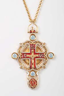 Крест наперсный №52 / золочение / серебрo литьевое распятие, финифть, эмаль (УИН)