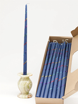 Свечи золоченые конусные №55, СПИРАЛЬ (Радужная), СИНИЕ (24шт)