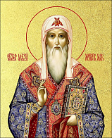 Икона Алексий митрополит Московский с золочением, деревянная рамка со стеклом 15х18х2 см 201