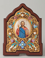 Икона именная №30 финифть, филигрань, эмалевые накладки в деревянной рамке / золочение