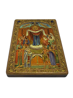 Настольная икона Божией Матери ''Покров'' на мореном дубе