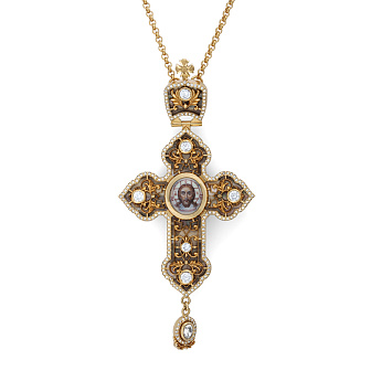 Крест наперсный №1524 / Фианиты / перламутр / золочение