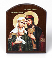 Икона на доске 10х12 объёмная печать, арочная, лак Петр и Феврония