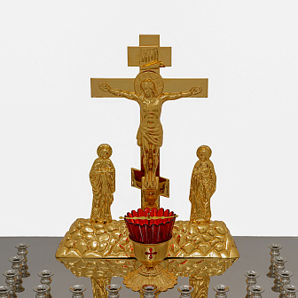 Крышка панихидного стола 80 свечей нержавеющая сталь частичное золочение