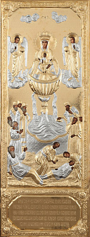 Икона живописная Божией Матери «Живоносный Источник» 50х140, масло, риза №173, золочение