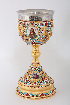 Потир 1.5л 8-финифтей, филигрань, эмаль / золочение / нержавеющий стакан Потир 1.5л 8-финифтей, филигрань, эмаль / золочение / нержавеющий стакан