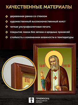 Икона Серафим Саровский преподобный, деревянная рамка со стеклом 15х18х2 см 128