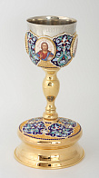 Потир 0.75л 4-финифти, филигрань, эмаль / поддон старого образца / золочение / нержавеющий стакан