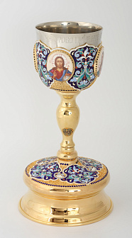 Потир 0.75л 4-финифти, филигрань, эмаль / поддон старого образца / золочение / нержавеющий стакан