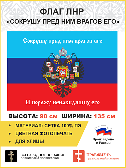 Флаг 081 Новороссия ЛНР_Сокрушу пред ним врагов его, 90х135 см, материал сетка для улицы