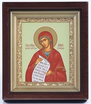 Икона в киоте 11х13 сложный, темпера, рамка золочёная Анна Праведная